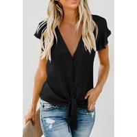 Black Forever Tonight Button Tie Top - M thumbnail