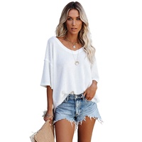 Azura Exchange Drop Shoulder Waffle Knit Top - S thumbnail