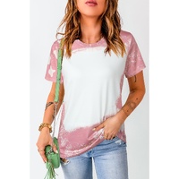 Pink Tie Dye Color Bleached Short Sleeve T Shirt - M thumbnail