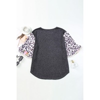 Azura Exchange Leopard Floral Patchwork Ruffle Bell Sleeve Top - M thumbnail