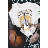 Azura Exchange Nashville Guitar Floral Print T-Shirt - M thumbnail