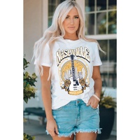 Azura Exchange Nashville Guitar Floral Print T-Shirt - XL thumbnail