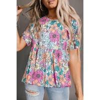 Azura Exchange Bohemian Flower Print Flowy Short Sleeve Top - S thumbnail