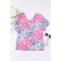 Azura Exchange Loose Fit Floral Print V Neck T Shirt - S thumbnail