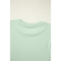 Mist Green Textured Round Neck Short Puff Sleeve Top - L thumbnail