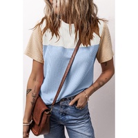 Light Blue Rib Textured Colorblock T Shirt - L thumbnail