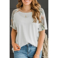 White Chevron Patchwork Raglan Sleeve Knitted T Shirt - S thumbnail