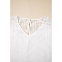 White Lace Crochet Textured Button Back V Neck T Shirt - XL thumbnail