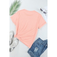 Pink Casual Plain Crew Neck Tee - M thumbnail