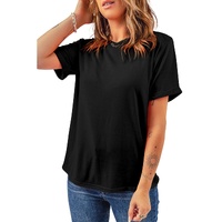 Black Casual Plain Crew Neck Tee - L thumbnail