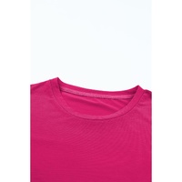 Rose Red Casual Plain Crew Neck Tee - XL thumbnail