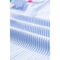 Sky Blue Stripe Ricrac Trim Split Neck Striped Ruffled Sleeve Blouse - L thumbnail