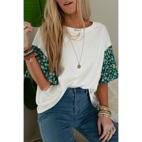 White Contrast Floral Puff Sleeve Oversized Top - M thumbnail