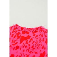 Rose Leopard Frilly V Neck Short Sleeve Blouse - L thumbnail