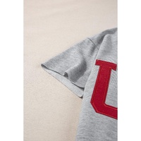 Light Grey USA Lettering Patch Notched Neck Loose Tee - L thumbnail