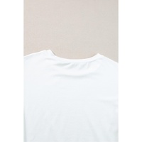 White Floral Crochet Sleeve Crew Neck Top - XL thumbnail
