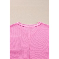 Bonbon Lace Floral Patchwork Sleeve Stitching V Neck Rib Knit Blouse - L thumbnail