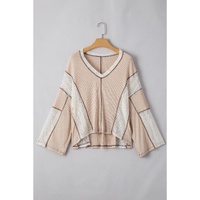 Parchment Crochet Detail Exposed Seam High Low Loose Top - L thumbnail