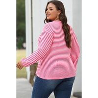 Rose Stripe Round Neck Drop Shoulder Long Sleeve Top - S thumbnail