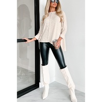 Apricot Waffle Knit Splits Batwing Sleeve Oversized Top - XL thumbnail