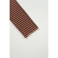 Brown Stripe Textured Frilly Trim Buttons Henley Long Sleeve Top - L thumbnail