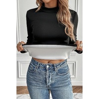 Black Mock Neck Thermal Lined Long Sleeve Tee - L thumbnail