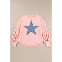 Gossamer Pink Studded Star Graphic Oversized Long Sleeve Top - L thumbnail