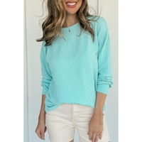 Aruba Blue Solid Color Corded Knit Round Neck Top - XL thumbnail