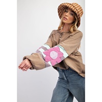 Dune Flower Patchwork Raglan Sleeve Exposed Seam Oversized Top - 2XL thumbnail