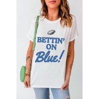 White Rugby Football BETTIN ON Blue Graphic Crewneck T Shirt - M thumbnail