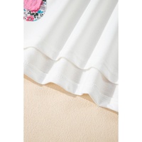 White Floral Applique Notched V Neck Dolman Sleeve Top - M thumbnail