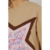 Camel Floral Star Patchwork 3/4 Long Sleeve Top - L thumbnail