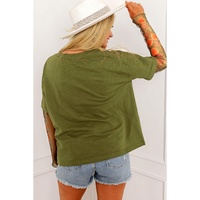 Fern Green Faux Two Piece Floral Long Sleeve Patchwork Tee - L thumbnail