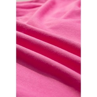 Strawberry Pink Contrasting Color Ribbon Bow Front Patch Loose Tee with Slits - L thumbnail