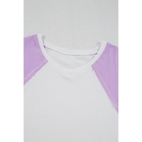 Beige Colorblock Patchwork V Neck Exposed Seam High Low T Shirt - L thumbnail