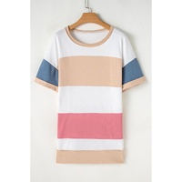 Multicolour Colorblock Patchwork Side Split Tunic T Shirt - M thumbnail