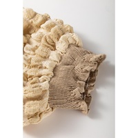 Beige Textured Mock Neck Short Sleeve Blouse - L thumbnail