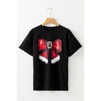 Black Christmas Big Bowknot Graphic Crewneck T Shirt - L thumbnail