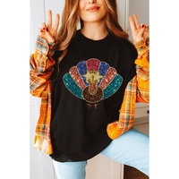 Black Glitter Turkey Heat Transfer Printing Thanksgiving T Shirt - M thumbnail