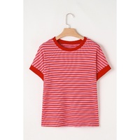 Pink Stripe Knitted Round Neck T Shirt - S thumbnail