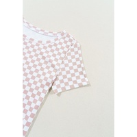 Pink Checkered Ribbed Slim Fit Crew Neck T Shirt - S thumbnail