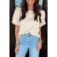 Oatmeal Textured Puff Sleeve T-shirt - L thumbnail
