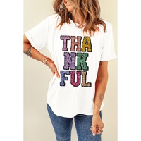 White Heat-transfer Printed THANKFUL Letter Graphic T Shirt - L thumbnail