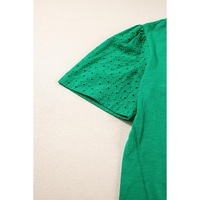 Bright Green Eyelet Embroidered Patchwork Shift Top - L thumbnail