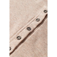 Oatmeal Short Sleeve Half Button Ribbed Knit Top - L thumbnail