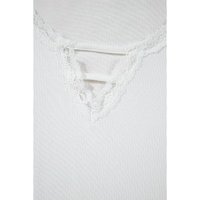 White Lace V Neckline Ribbed Slim Fit T Shirt - M thumbnail
