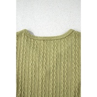 Spinach Green Textured Knit Slim Fit Notch V Neck T Shirt - L thumbnail