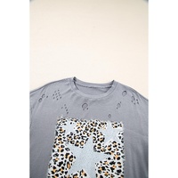 Medium Grey Stars Leopard Graphic Distressed Tee - L thumbnail