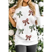 White Christmas Bowknot Graphic Cotton Blend T Shirt - M thumbnail