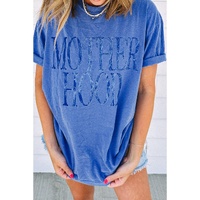 Sky Blue Vintage MOTHERHOOD Letter Graphic T Shirt - L thumbnail